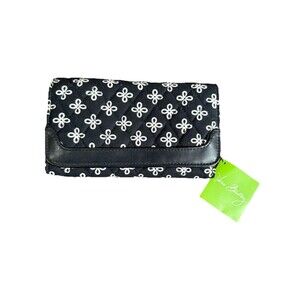 Vera Bradley Sleek & Chic Wallet Mini Concerto Black White Magnet Zipper 7” NWT
